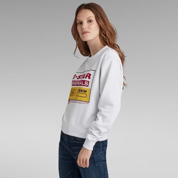 G-Star Raw Cropped Graphic Sweatshirt in White, SZ S LIKE NEW - Picture 2 of 12